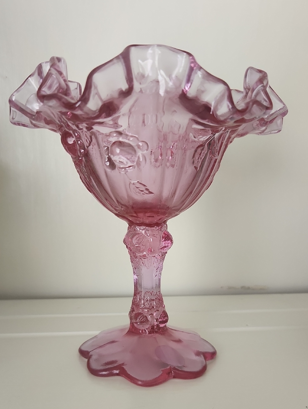 Fenton "Cabbage Rose" Ruffled Glass Compote
